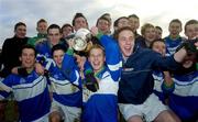 24 January 2005; Russell Cleere, Malahide CS captain, celebrates with his team-mates after victory over St Declan's. Dublin Schools Senior Football A Final, St. Declan's CBS v Malahide CS, St. Claire's DCU, Dublin. Picture credit; Damien Eagers / SPORTSFILE
