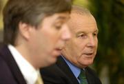25 January 2005; Bob Breen, Club licensing manager, speaking at a media briefing on UEFA club licensing with John Delaney, left, interim FAI Chief Executive Officer. FAI Headquarters, Merrion Square, Dublin. Picture credit; Matt Browne / SPORTSFILE