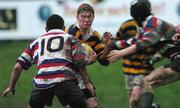 25 January 2005; Eddie O'Mahony, Skerries Community College, in action against Brian McNamara, 10, and Michael Mooney, Templeogue College. Leinster Schools Vinnie Murray Senior Cup Replay, Templeogue v Skerries Community College, Coolmine RFC, Dublin. Picture credit; Pat Murphy / SPORTSFILE