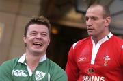 26 January 2005; Ireland captain Brian O'Driscoll has a laugh as Welsh captain Gareth Thomas looks on. 2005 RBS Six Nations Rugby Championship Launch, Dean's Yard, Westminster, London, England. Picture credit; Brendan Moran / SPORTSFILE