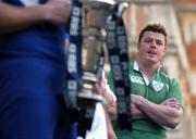 26 January 2005; Ireland captain Brian O'Driscoll looks on as French captain Fabien Pelous holds the Six Nations trophy. 2005 RBS Six Nations Rugby Championship Launch, Dean's Yard, Westminster, London, England. Picture credit; Brendan Moran / SPORTSFILE