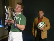 26 January 2005; Ireland captain Brian O'Driscoll with Ireland coach Eddie O'Sullivan and the Six Nations Championship trophy. 2005 RBS Six Nations Rugby Championship Launch, Dean's Yard, Westminster, London, England. Picture credit; Brendan Moran / SPORTSFILE