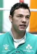 26 January 2005; Irish boxer Andy Lee speaking during a press conference where it was announced his intention to stay in the amateur ranks up to the Olympic Games in Beijing in 2008. National Boxing Stadium, Dublin. Picture credit; David Maher / SPORTSFILE