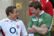 26 January 2005; Ireland captain Brian O'Driscoll in conversation with England's Jonny Wilkinson. 2005 RBS Six Nations Rugby Championship, Dean's Yard, Westminster, London, England. Picture credit; Brendan Moran / SPORTSFILE
