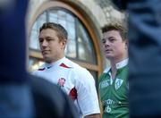 26 January 2005; Ireland captain Brian O'Driscoll with England's Jonny Wilkinson. 2005 RBS Six Nations Rugby Championship, Dean's Yard, Westminster, London, England. Picture credit; Brendan Moran / SPORTSFILE