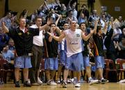 29 January 2005; Ger Noonan (15) and his Gleneagle Lakers team-mates look on in astonishment as Noonan's shot from the full length of the court at the end of the 3rd quarter was disallowed after being judged that it was after the buzzer. National Cup, Senior Men's Semi-Final, Roma St. Vincent's v Gleneagle Lakers, Killarney, ESB Arena, Tallaght, Dublin. Picture credit; Brendan Moran / SPORTSFILE