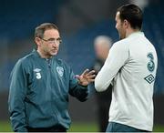 18 November 2013; Republic of Ireland manager Martin O'Neill and John O'Shea during squad training ahead of their international friendly against Poland on Tuesday. Republic of Ireland Squad Training, Municipal Stadium, Poznan, Poland. Picture credit: David Maher / SPORTSFILE