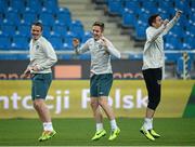 18 November 2013; Republic of Ireland's players, from left to right, Glenn Whelan, Kevin Doyle and Stephen Ward in action during squad training ahead of their international friendly against Poland on Tuesday. Republic of Ireland Squad Training, Municipal Stadium, Poznan, Poland. Picture credit: David Maher / SPORTSFILE