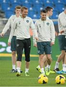 18 November 2013; Republic of Ireland's Paul Green, left, and Wes Hoolahan during squad training ahead of their international friendly against Poland on Tuesday. Republic of Ireland Squad Training, Municipal Stadium, Poznan, Poland. Picture credit: David Maher / SPORTSFILE