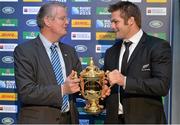 18 November 2013; New Zealand's Richie McCaw, right, hands over the Webb Ellis Trophy to Bernard Lapasset, Chairman of the IRB, at the IRB World Rugby conference and exhibition. Aviva Stadium, Landsowne Road, Dublin. Picture credit: Ramsey Cardy / SPORTSFILE