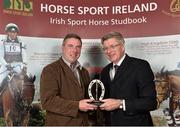 18 November 2013; Raymond Sloyan, from Co. Mayo, receives the HSI Breeder of the Top Irish Draught Showjumping Mare 2013 award from Jim Beecher, Chairman of the Breeding Sub- Board HSI, during the HSI Annual Breeder Awards. Bloomfield House Hotel, Mullingar, Co. Westmeath.  Picture credit: Barry Cregg / SPORTSFILE