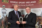 18 November 2013; William Micklem receives the HSI Recognition for a Successful Eventing Breeding Programme award from Jim Beecher, Chairman of the Breeding Sub- Board HSI, during the HSI Annual Breeder Awards. Bloomfield House Hotel, Mullingar, Co. Westmeath. Picture credit: Barry Cregg / SPORTSFILE
