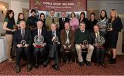 18 November 2013; A group photograph of all recipients with their HSI Breeder awards, back row, from left, Alyssa O'Neill, Caoimhe Kenny, Ruaidhri Ó Cianain, Orla Dooley, PJ Hegarty, Gina McCann, Judith Sossick, Rosemary Connors, Agata Leonard and Mary Quinlivan. Front row, from left, William Micklem, John Hughes, Dr. Noel Cawley, Raymond Sloyan, Pat Nihill and Tom Hurley during the HSI Annual Breeder Awards. Bloomfield House Hotel, Mullingar, Co. Westmeath. Picture credit: Barry Cregg / SPORTSFILE