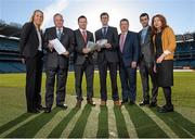 19 November 2013; Pictured are, from left, Ruth Whelan, Physiotherapy Manager, UPMC Beacon Hospital, Uachtarán Chumann Lúthchleas Gael Liam Ó Néill, Dessie Farrell, CEO of the Gaelic Players Association, John C. Murphy, Director, GAA National Injury Database, Ger Ryan, Committee Chairman, Rory Harvey, and Dr. Catherine Blake, in attendance at a GAA medical, scientific and welfare committee media briefing. Croke Park, Dublin. Photo by Sportsfile