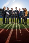 19 November 2013; Pictured are, from left, Ruth Whelan, Physiotherapy Manager, UPMC Beacon Hospital, Uachtarán Chumann Lúthchleas Gael Liam Ó Néill, Dessie Farrell, CEO of the Gaelic Players Association, John C. Murphy, Director, GAA National Injury Database, Ger Ryan, Committee Chairman, Rory Harvey, and Dr. Catherine Blake, in attendance at a GAA medical, scientific and welfare committee media briefing. Croke Park, Dublin. Photo by Sportsfile