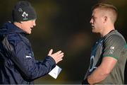 19 November 2013; Ireland head coach Joe Schmidt, left, in conversation with Ian Madigan during squad training ahead of their Guinness Series International match against New Zealand on Sunday. Ireland Rugby Squad Training, Carton House, Maynooth, Co. Kildare. Picture credit: Brendan Moran / SPORTSFILE