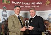 18 November 2013; PJ Hegarty, from Co. Cork, receives the HSI Breeder of the winner at Blenheim International Horse Trials 2013 award from Jim Beecher, Chairman of the Breeding Sub- Board HSI, during the HSI Annual Breeder Awards. Bloomfield House Hotel, Mullingar, Co. Westmeath.  Picture credit: Barry Cregg / SPORTSFILE