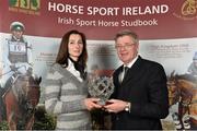 18 November 2013; Agata Leonard from Co.Offaly, receives the HSI Highest placed ISH at the FEI WBFSH for Young Horses, Lanaken award from Jim Beecher, Chairman of the Breeding Sub- Board HSI, during the HSI Annual Breeder Awards. Bloomfield House Hotel, Mullingar, Co. Westmeath.  Picture credit: Barry Cregg / SPORTSFILE
