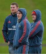 19 November 2013; Munster players, from left to right, Donnacha Ryan, Ian Keatley and Dave Kilcoyne sit out squad training ahead of their Celtic League 2013/14, Round 8, game against Cardiff Blues on Saturday. Munster Rugby Squad Training and Press Briefing, University of Limerick, Limerick. Picture credit: Diarmuid Greene / SPORTSFILE