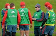 19 November 2013; Munster's JJ Hanrahan speaks to team-mates during squad training ahead of their Celtic League 2013/14, Round 8, game against Cardiff Blues on Saturday. Munster Rugby Squad Training and Press Briefing, University of Limerick, Limerick. Picture credit: Diarmuid Greene / SPORTSFILE