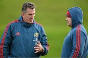 19 November 2013; Munster head coach Rob Penney in conversation with Dave Kilcoyne during squad training ahead of their Celtic League 2013/14, Round 8, game against Cardiff Blues on Saturday. Munster Rugby Squad Training and Press Briefing, University of Limerick, Limerick. Picture credit: Diarmuid Greene / SPORTSFILE