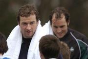2 February 2005; Ireland's Geordan Murphy and Girvan Dempsey are approached by school kids from Terenure College after team training. Ireland Rugby Squad training, Terenure Rugby Club, Dublin. Picture credit; Matt Browne / SPORTSFILE