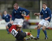 2 February 2005; Kevin Gallivan, St Marys College, in action against Peadar Nolan, CBC, Monkstown supported by team-mate Barry O'Flanagan. Leinster Schools Senior Cup, St. Marys College v CBC, Monkstown, Donnybrook, Dublin. Picture credit; Damien Eagers / SPORTSFILE