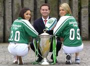3 February 2005; Jacco van der Linden, Marketing manager, Heineken, with models Ruth Griffin, left, and Sarah McGovern at the announcement by the ERC that Heineken will continue as title sponsor of the Heineken Cup club rugby tournament until 2009. Shelbourne Hotel, Dublin. Picture credit; Damien Eagers / SPORTSFILE
