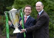 3 February 2005; Jacco van der Linden, left, Marketing manager, Heineken, with Derek McGrath, ERC Chief Executive, at the announcement by the ERC that Heineken will continue as title sponsor of the Heineken Cup club rugby tournament until 2009. Shelbourne Hotel, Dublin. Picture credit; Damien Eagers / SPORTSFILE