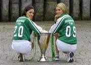 3 February 2005; Models Ruth Griffin, left, and Sarah McGovern at the announcement by the ERC that Heineken will continue as title sponsor of the Heineken Cup club rugby tournament until 2009. Shelbourne Hotel, Dublin. Picture credit; Damien Eagers / SPORTSFILE