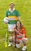 3 February 2005; Cork captain Juliet Murphy and Kerry captain Patrice Dennehy at the launch of the 2005 Suzuki Ladies National Football League in Cork Institute of Technology. This will be the 27th Ladies National Football League and the 3rd year the competition will be sponsored by Suzuki Ireland. Picture credit; Brendan Moran / SPORTSFILE