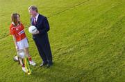 3 February 2005; Minister for Sport, Tourism and the Arts, John O'Donoghue, TD, with Cork captain Juliet Murphy at the launch of the 2005 Suzuki Ladies National Football League in Cork Institute of Technology. This will be the 27th Ladies National Football League and the 3rd year the competition will be sponsored by Suzuki Ireland. Picture credit; Brendan Moran / SPORTSFILE