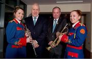 19 November 2013; Today the Artane School of Music launched their Strategic Plan 2013-2016. Founded by the Christian Brothers, the origins of the Artane band go back to 1872 known then as the Artane Boy's Band. Today it is known as the Artane School of Music set up in 1998 under a Deed of Trust jointly in the names of the Christian Brothers and the GAA. In attendence at the launch is Jimmy Deenihan, second from left, TD, Minister for Arts, Heritage and the Gaeltacht, Uachtarán Chumann Lúthchleas Gael Liam Ó Néill with Lauren Keegan, left, and Aisling Comiskey, right, Artane School of Music. Croke Park, Dublin. Picture credit: Barry Cregg / SPORTSFILE