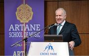 19 November 2013; Today the Artane School of Music launched their Strategic Plan 2013-2016. Founded by the Christian Brothers, the origins of the Artane band go back to 1872 known then as the Artane Boy's Band. Today it is known as the Artane School of Music set up in 1998 under a Deed of Trust jointly in the names of the Christian Brothers and the GAA. Speaking at the launch is Jimmy Deenihan, TD, Minister for Arts, Heritage and the Gaeltacht. Croke Park, Dublin. Picture credit: Barry Cregg / SPORTSFILE