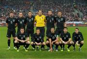 19 November 2013; The Republic of Ireland team, back row, from left, Sean St. Ledger, Anthony Stokes, Stephen Ward, David Forde, Marc Wilson and Stephen Kelly. Front row, from left, James McCarthy, Paul Green, Jonathan Walters, captain, Shane Long and Aiden McGeady. Friendly International, Poland v Republic of Ireland, Municipal Stadium, Poznan, Poland. Picture credit: David Maher / SPORTSFILE