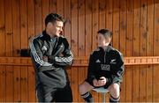 20 November 2013; George Morgan, from Perrystown, Co. Dublin, meets All Black out-half Dan Carter during a meet and greet, hosted by AIG, ahead of an AIG Kicking Clinic. Castleknock Hotel & Golf Club, Castleknock, Co. Dublin. Picture credit: Brendan Moran / SPORTSFILE
