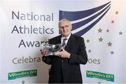 20 November 2013; Recipient of the Lifetime Achievement Award Ronnie Long at the 2013 National Athletics Awards in Association with Woodie’s DIY and Tipperary Crystal. Crowne Plaza Hotel, Santry, Co. Dublin. Picture credit: Stephen McCarthy / SPORTSFILE