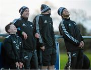 20 November 2013; George Morgan, from Perrystown, Co. Dublin, with New Zealand players, from left, Aaron Crudden, TJ Perenara and Tawera Kerr-Barlow during an AIG Kicking Clinic. Westmanstown Sports Centre, Clonsilla, Co. Dublin. Picture credit: Brendan Moran / SPORTSFILE
