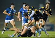 22 November 2013; Gareth Austen, St. Mary's College, is tackled by Eoin Joyce and Jordan Coghlan, UCD. UCD v St. Mary's College, Ulster Bank League Division 1A, UCD Bowl, Belfield, Dublin. Picture credit: Matt Browne / SPORTSFILE