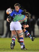 22 November 2013; Nora Stapleton, Leinster, is tackled by Laura Quinn, Exiles. Women's Interprovincial Rugby Friendly, Leinster v Exiles, Ashbourne RFC, Ashbourne, Co. Meath. Picture credit: Pat Murphy / SPORTSFILE
