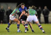 22 November 2013; Nora Stapleton, Leinster, is tackled by Sarah Mimnagh, left, and Laura Quinn, Exiles. Women's Interprovincial Rugby Friendly, Leinster v Exiles, Ashbourne RFC, Ashbourne, Co. Meath. Picture credit: Pat Murphy / SPORTSFILE