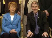16 December 2003; President of Ireland Mary McAleesse with Tyrone manager Mickey Harte. Aras An Uachtarain, Phoenix Park, Dublin. Picture credit; Ray McManus / SPORTSFILE