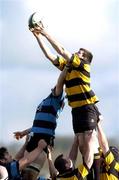 5 February 2005; Ronan Bolger, Co. Carlow, wins possession in the lineout against Tom Hayes, Shannon. AIB All Ireland League 2004-2005, Division 1, Co. Carlow v Shannon, Oak Park, Co. Carlow. Picture credit; Matt Browne / SPORTSFILE