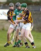 6 February 2005; Joe Brady, Offaly, in action against Henry Shefflin, right, and John Hoyne, Kilkenny. Walsh Cup, Semi-Final, Offaly v Kilkenny, St. Brendan's Park, Birr, Co. Offaly. Picture credit; Damien Eagers / SPORTSFILE