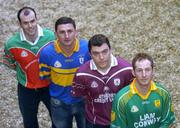 7 February 2005; Brian McEvoy, James Stephens, Jim Connolly, Rossa, Eugene Cloonan, Athenry, and Paddy O'Brien, Toomervara, before a press conference ahead of the AIB All-Ireland Club Hurling Championship semi-finals. Ely Place, Dublin. Picture credit; Damien Eagers / SPORTSFILE