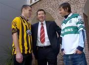7 February 2005; Billy Finn, AIB, with Tony McEntee, Crossmaglen Rangers, left, and Colm Parkinson, Portlaoise, right, before a press conference ahead of the AIB All-Ireland Club Football Championship semi-final. Ely Place, Dublin. Picture credit; Damien Eagers / SPORTSFILE