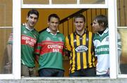 7 February 2005; Captains, from left, Brian Ruane, Ballina Stephenites, Odhran O'Dwyer, Kilmurray-Ibrickane, Tony McEntee, Crossmaglen Rangers and Colm Parkinson, Portlaoise, before a press conference ahead of the AIB All-Ireland Club Football Championships semi-finals. Ely Place, Dublin. Picture credit; Damien Eagers / SPORTSFILE