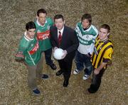 7 February 2005; Billy Finn, AIB, with captains from left Brian Ruane, Ballina Stephenites, Odhran O'Dwyer, Kilmurray-Ibrickane, Colm Parkinson, Portlaoise and Tony McEntee, Crossmaglen Rangers, before a press conference ahead of the AIB All-Ireland Club Football Championship semi-finals. Ely Place, Dublin. Picture credit; Damien Eagers / SPORTSFILE