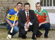 7 February 2005; Jim Connolly, left, Rossa, and Brian McEvoy, James Stephens, right, with Billy Finn, AIB, before a press conference ahead of the AIB All-Ireland Club Hurling Championship semi-finals. Ely Place, Dublin. Picture credit; Damien Eagers / SPORTSFILE