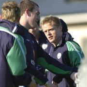7 February 2005; Republic of Ireland's Damien Duff with team-mate Richard Dunne, left, during squad training. Malahide FC, Malahide, Co. Dublin. Picture credit; David Maher / SPORTSFILE